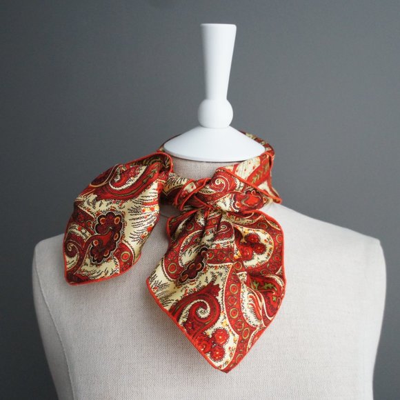 Vintage Other - Red & Gold Paisley Vintage Neck Scarf or Pocket Square
